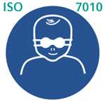 乳幼児の目を遮光眼鏡で保護（ISO 7010）