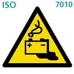バッテリー充電（爆発性ガスや酸による危険）（ISO 7010)