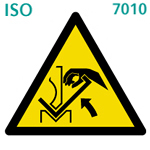 プレス機と工作物の隙間による手のつぶされ（ISO 7010)